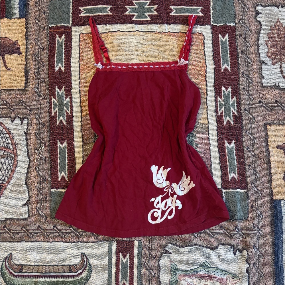 Red Embroidered Women's Top